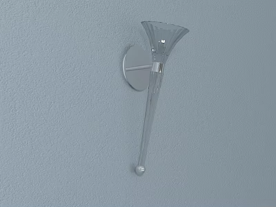 Minimalist Modern Wall Light with Transparent Glass Funnel Shape and Metal Base on Light Blue Wall 3d model
