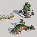 Scenic Park Landscape With Curved Walkway Green Plant Beds Large Tree And Seating Areas