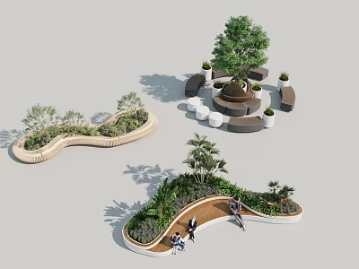 Scenic Park Landscape With Curved Walkway Green Plant Beds Large Tree And Seating Areas 3d model