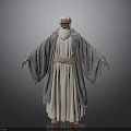 Old Man With White Hair And Beard In Long Robe Arms Outstretched Against Gray Background