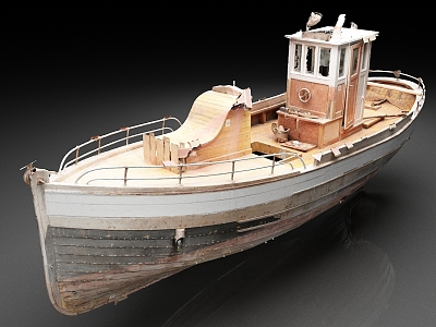 Small boat old wooden boat fishing boat canoe abandoned wooden boat 3d model