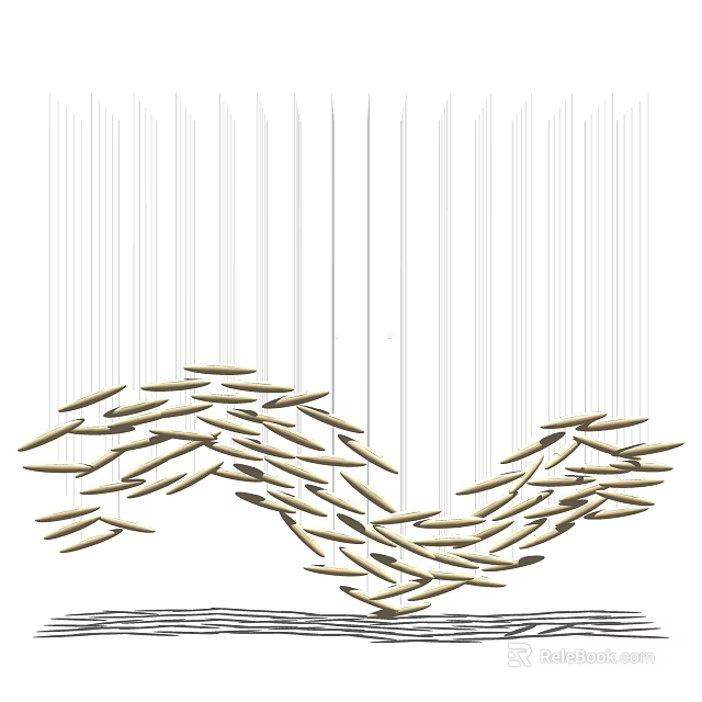 Modern Pendant Light With Golden Fish Shaped Elements In Wave Like Arrangement 3d model