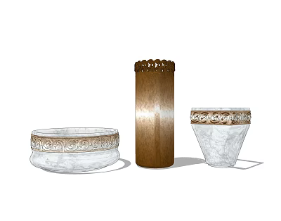 Decorative Ceramic Vessels With Ornate Rims Intricate Patterns And Various Shapes 3d model