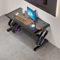Modern Gaming Desk With Computer Monitor Headphones RGB Lighting And Wall