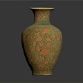 Decorative Ceramic Vase With Green Orange Floral Patterns For Home Decoration