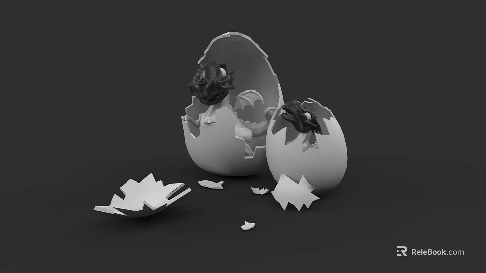 Newly Hatched Baby Reptile Emerging From Cracked Egg With Shell Fragments 3d model 