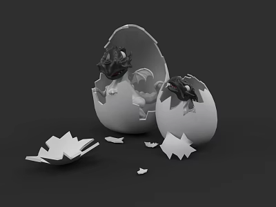 Newly Hatched Baby Reptile Emerging From Cracked Egg With Shell Fragments 3d model
