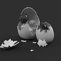 Newly Hatched Baby Reptile Emerging From Cracked Egg With Shell Fragments