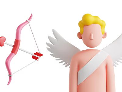 Pink Bow and Arrow Weapon with Red Arrowhead and Decorative Angel Wing Element Design 3d model