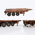 Rusty Weathered Flatbed Trailer With Multiple Wheels And Different Angles View