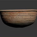 Hand Carved Ceramic Bowl With Reddish Brown Color And Textured Striped Design
