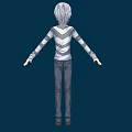 White Haired Man Wearing Gray White Striped Shirt Dark Pants Arms Outstretched Dark Blue Background