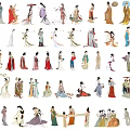 Classical Chinese Women In Traditional Costumes With Various Elegant Poses And Attire