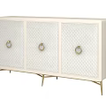 Elegant Ivory Entryway Cabinet Sideboard With Gold Ring Handles Woven Patterned Front And Gold Legs