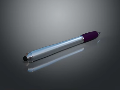 Silver Metallic Pen With Purple Cap Reflective Surface Daily Life Product 3d model