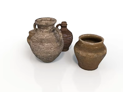 Hand Carved Clay Sculptures Featuring Traditional Pottery Textures And Shapes 3d model