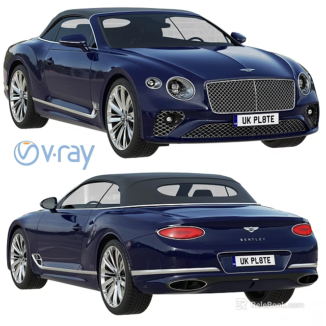 Sleek Blue Bentley Convertible Exterior Design With Alloy Wheels And Front Grille 3d model 