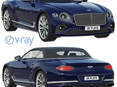 Sleek Blue Bentley Convertible Exterior Design With Alloy Wheels And Front Grille 3d model
