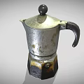 Vintage Metal Moka Pot With Black Handle And Burnt Bottom Design