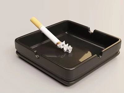 Stylish Decorative Ornament Set with Black Square Ashtray and Cigarette for Home Decoration 3d model
