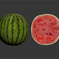 Fresh Whole Watermelon And Sliced Half With Green Stripes Red Flesh And Black Seeds