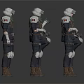 Armed Soldiers In Uniforms With Helmets Knee Pads And Weapons Standing