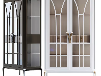 Modern Entryway Console Cabinet With Arched Glass Doors Dark And White Metal Handles Storage Design 3d model