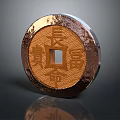 Copper Colored Circular Jewelry With Square Center Hole And Chinese Characters