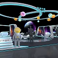 Futuristic Enterprise Exhibition Space With Technology Earth Astronaut Model And Planet Decorations