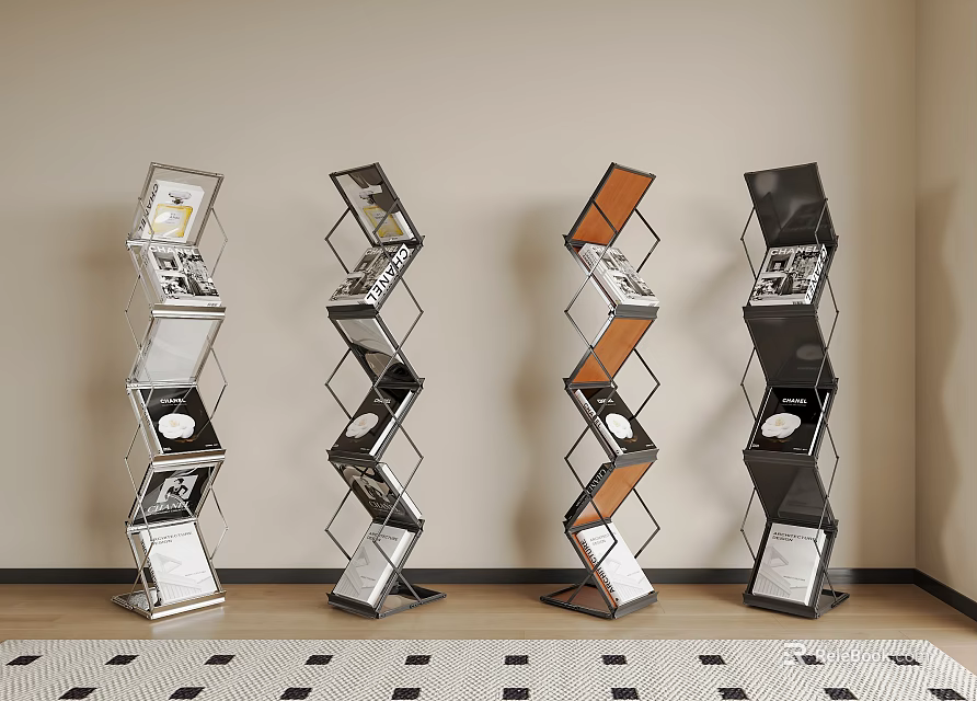 Modern Geometric Shelving Units with Various Colors for Magazine Storage in Living Room 3d model 