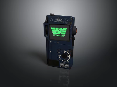 Portable Computer Terminal With Dark Blue Casing Green Display And Control Knobs 3d model