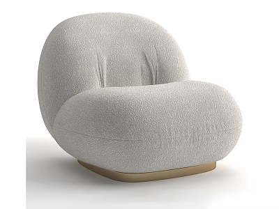 Light Gray Plush Single Sofa With Rounded Design And Gold Base 3d model