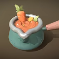 Cute Teal Cooking Pot With Pink Handle And Fresh Carrot Vegetables