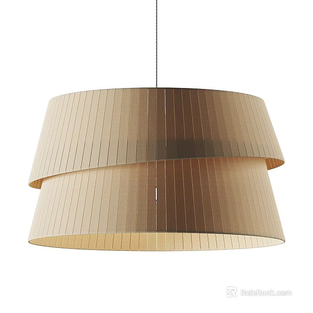 Stylish Double Layer Beige Fabric Pendant Light With Vertical Stripe Design Shade 3d model