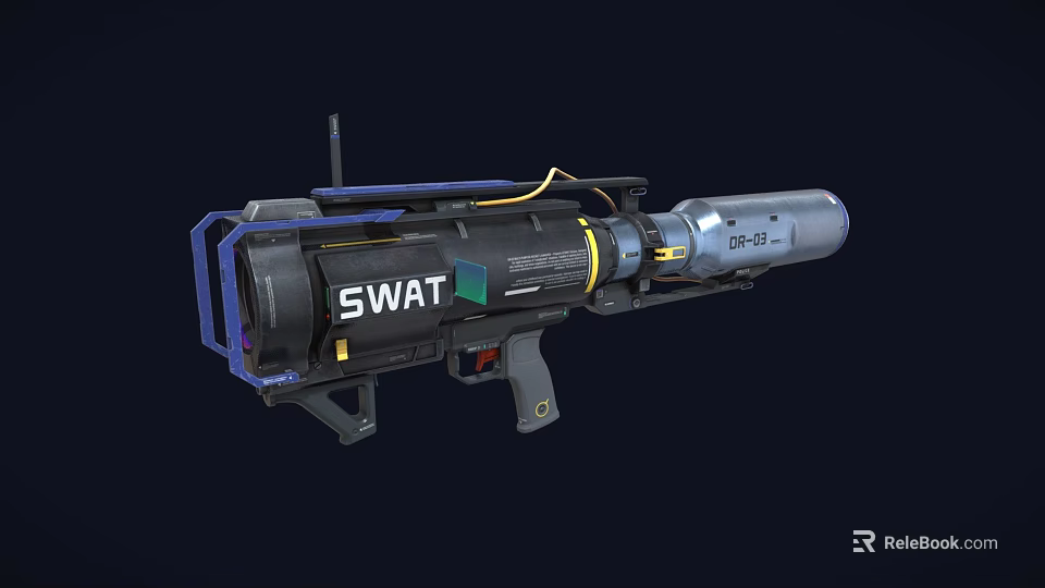SWAT DR03 Advanced Tactical Weapon With Blue Accents And Launcher Structure 3d model 