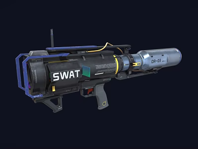 SWAT DR03 Advanced Tactical Weapon With Blue Accents And Launcher Structure 3d model
