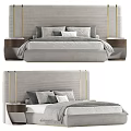 Elegant Double Bed Design With Grey Upholstery Gold Accents And Wooden Nightstands