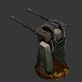 Twin Barrel Weapon Design Featuring Mechanical Mount And Rustic Base Structure 3d model