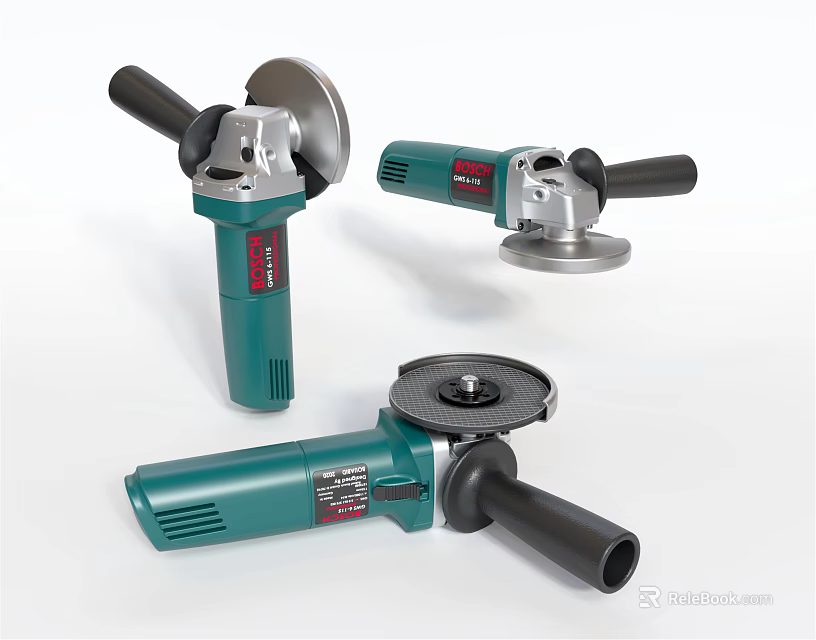 Three Green Electric Angle Grinders In Various Positions For Hardware Tools 3d model 