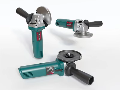 Three Green Electric Angle Grinders In Various Positions For Hardware Tools 3d model