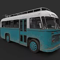 Vintage Blue and White Old Bus with Rusty Exterior and Roof Luggage Rack