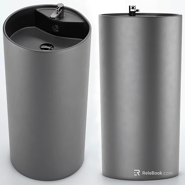 Minimalist Modern Two Gray Cylindrical Washbasins With Sleek Surface Design 3d model 