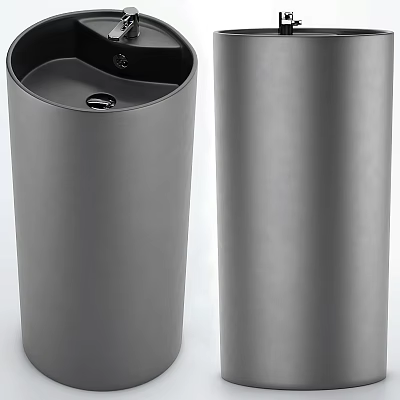 Minimalist Modern Two Gray Cylindrical Washbasins With Sleek Surface Design 3d model