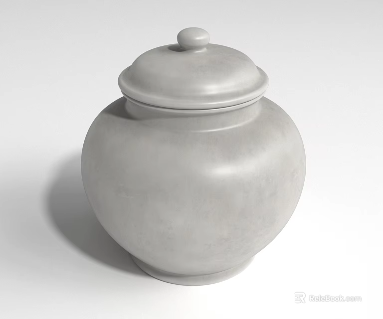 Ceramic Jar With Light Gray Smooth Surface And Simple Lid Design 3d model 