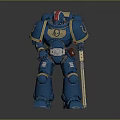 Blue And Gold Armored Warrior With Staff And Red White Blue Helmet