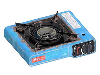 Blue Stone Single Burner Kitchen Gas Stove with Control Knob and Worn Surface 3d model