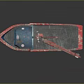 Vibrant Blue And Red Fishing Boat With Crane Arm Mast And Cabin Structure