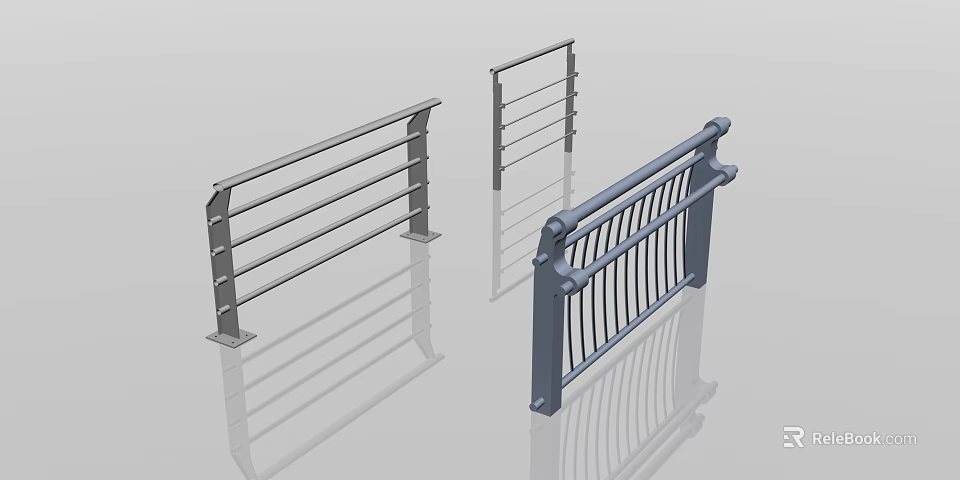 Various Metal Railing Designs Featuring Horizontal And Vertical Bar Structures For Outdoor Use 3d model