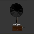 Vintage Phonograph Interior Decor With Horn Wooden Base And Metal Components