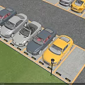 Various Colored Cars Neatly Parked in Outdoor Parking Lot With Green Grass And Yellow Lines